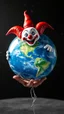 Placeholder: Ia ballon of planet earth in the hand of it the scary clown