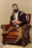 Placeholder: beefy macho man sitting on a leather armchair, simple, by John Singer Sargent, james gurney, justin gerard, john william waterhouse, highly detailed, artstation