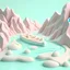 Placeholder: rafting river water, in 3d clay animation style, calm white and pastel background