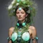 Placeholder: in the landfill of the future. she wears an organic version of a costume made of electronic components - a concept that blends nature and technology in a mesmerizing fusion. Picture a garment crafted from living vines, bioluminescent algae, and intricate patterns of natural materials. The wearer adorned in a creation that breathes and evolves, a symbiosis of organic beauty and technological marvel.