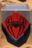 Placeholder: Spiderman's close up footprint lodged within sand in a neat, square display glass box, "spiderman" engraved on small metal plate outside of the box, realistic and highly detailed, 8k