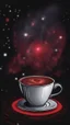 Placeholder: realistic cosmic red coffee looking illustration t shirt art, front view, vibrant color, black background