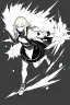 Placeholder: angry blonde girl, angry pose, full body, greyscale