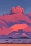 Placeholder: big rock mountains with and orange dawn sky with no clouds. mountains closer to the camara, jim lee style