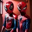 Placeholder: a brother and sister with their spiderman suits on with spider man into the spiderverse style