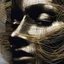 Placeholder: Woman face made of golden metal wires