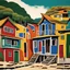 Placeholder: the trading houses at Abah's Landing, In brazilian modern art style, best quality, masterpiece