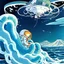 Placeholder: An astronaut floating in space surrounded by a halo of glowing jellyfish, done in the style of Hokusai's The Great Wave off Kanagawa