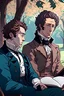 Placeholder: Pushkin and Lermontov listen to Eminem for the first time in the cherry orchard, in HD resolution, anime style, realistic