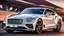 Placeholder: A sleek white shiny (((Bentley Porsche))), its contours and details perfectly captured in a (((cinematic view))), zipping along a winding road under a beautiful blue black night sky