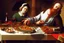 Placeholder: rapper smoking on picnic table by Caravaggio