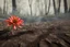 Placeholder: bud blooming in a burnt forest