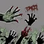 Placeholder: zombie hand claw, attack, comic book style, grey background,