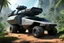 Placeholder: Star Trek style exploration truck in the jungle [3D detailed view] command officier for the heavily armed car with six wheels, in the vein of a patrol vehicle for a Andorran exploration [Star Trek]