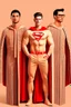 Placeholder: three men in different Balenciaga Superman's big emblem clothing, beige tones, fashion plates, outfits, modern designs, deconstructed tailoring, rendered in cinema4d –q 2 –ar 3:5