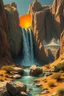 Placeholder: Hieronymus Bosch Style high quality picture waterfall in the desert sunny