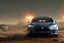 Placeholder: A Tesla 'Model Y' is parked, during the battle of "The War of the Worlds" (of H.G. Wells). (CINEMATIC, WIDE ANGLE LENS, PHOTO REAL)
