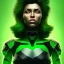 Placeholder: portrait, insanely detailed, heroïc fantasy setting, woman, dark-skinned, indian, green hair, brown skin, black hair, more black hair, more green hair, less green hair