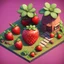 Placeholder: create a strawberry fruits into cartoonist hut style model isometric view for mobile game bright colors render game style