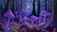 Placeholder: A purple forest with glowing mushrooms painted by Claude Monet