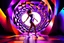 Placeholder: beautiful lady with todays modern clothing and sport shoes, in surreal stage made of fractal random size recursive objects with helical strip colors in clothing similar to environment full body dancing to camera,animating background metallic random color cubes