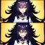 Placeholder: Clear focus, 8k, high quality, detailed, beautiful lighting, girl, vibrant colors, black long hair, vibrant golden eyes, messy hair, laughing, dark magic, angry,