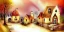 Placeholder: exquisite whimsical village watercolor, delicate village, cute, adorable, linen backdrop, warm colors, sepia tone