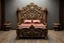 Placeholder: image of a Royal bed with 3d fractal base decoration made of good wood no background without table