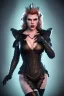 Placeholder: Hannah Waddingham as evil queen in black leather, busty, cleavage, dominatrix, curvy, angry, stern look. unreal 5, octane render, cinema4d, dynamic lighting, dramatic lighting, 4k, redshift render, highly detailed, hyper realistic,anthropomorphic black wolf long