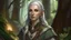 Placeholder: Generate a dungeons and dragons character portrait of a female elf who is a grave domain cleric with silvery hair, tan skin, white eyes and is surrounded by a forest