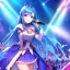 Placeholder: girl, masterpiece, best quality, volumetric lighting, detailed outfit, perfect eyes, long hair, blue hair, pink eyes, magical girl, music stage, microphone,