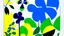 Placeholder: An exquisite minimalist illustration by Matisse featuring a serene garden adorned with simple, geometric shapes of flowers. Electric green and yellow leaves and petals contrast against a light background, while bold blue outlines define the shapes. The cutout style creates a harmonious balance of color and form.