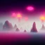 Placeholder: ALIENS FLOATING in the fog, FOGGY NIGHT, mountains, GLOWING, PURPLE, orange, pink, stars, TOWERS, 4K, 8K, CINEMATIC