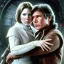 Placeholder: old carrie fisher embracing harrison ford in star wars, waist up portrait, photorealistic faces, intricate, color pencil masterpiece, expert, insanely detailed, 4k resolution, cinematic smooth, intricate detail , soft smooth lighting, soft pastel colors,