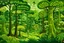 Placeholder: A lime green forest with fairies and mushrooms designed in African masks painted by Henri Rousseau