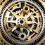 Placeholder: generate a large golden gear rotating among smaller silver gears. The golden gear should smoothly interact with the silver gears, showcasing a harmonious and synchronized movement. Implement the diffusion process in a way that the golden gear stands out in size and color, while seamlessly integrating into the overall rotation of the system.