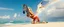 Placeholder: Charon on his knees on the shore holding coconut wearing crying angel zebra holding his head with rainbow background