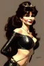 Placeholder: painting of victoria principal as evil queen in black leather, feminie, angry, volouptous, busty, cleavage, emperious, mature, highly detailed, digital painting, artstation, concept art, smooth, sharp focus, illustration, art by gaston bussiere and alphonse mucha