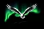 Placeholder: graphic shape of the aurora borealis with bottom edge resemblance to an eagle in flight. smooth vector on black