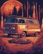 Placeholder: /imagine prompt: Campfire Van::2 Art Nouveau, Pointillism, Iconography, Warm hues, Magical realism, synthwave:: t-shirt vector, center composition graphic design, plain background::2 mockup::-2 --upbeta --ar 1:1