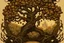 Placeholder: Oak Leaf Mead-Inspired Cider Label Concept: An enchanted forest scene inspired by Arthur Rackham's style, with an oak tree taking center stage. Incorporate intricate details of oak leaves, acorns, and perhaps mythical creatures in the background, evoking the magic of the oak leaf mead infusion.
