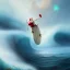 Placeholder: Santa standing of surfboard surfing a big wave, empty hands, beach, character design by cory loftis, fenghua zhong, ryohei hase, ismail inceoglu and ruan jia. unreal engine 5, artistic lighting, highly detailed, photorealistic, fantasy