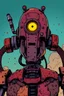 Placeholder: Comic book, coloured, post-apocalyptic, rusted robot, glowing yellow eye