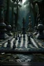 Placeholder: a group of chess pieces sitting on top of a chess board, a detailed matte painting, by John Moonan, fantasy art, a beautiful pathway in a forest, spiritual eerie creepy picture, amazing wallpaper, perfect symmetrical image, abandoned places, magical battlefield backround, still from a fantasy movie, dan mcpharlin : : ornate