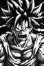 Placeholder: goku very mad with white eyes black and white style