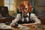 Placeholder: kitten girl secret agent joker in an office in sunshine, very detailed, oil painting