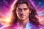 Placeholder: Photorealistic image ,Masterpiece Handsome tall young Man made of crystal luminous , very long straight hair, perfect light eyes, open eyes, smiling regard,Chakras lightness, Beautiful Sunrise, Pink light, Sun, Crystal diamonds, , full of details, smooth, neon colors, nebula ambience, Sci-Fi Fantasy,sunny sky,soft light atmosphere, light effect elegant, highly detailed, digital painting, artstation, concept art, smooth, sharp focus, insane detail, luxury, intricate carving, intricate lines