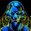 Placeholder: Girl face headphones and a neon blue with gold filter