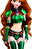 Placeholder: Disney cartoon style, hyper detailed, strikingly beautiful teen female, 16 years old, long ponytail, ginger hair, green eyes, medium freckles, full lips, micro top, black leather armour, full body, full face, tiny breasts, athletic, centred camera, ignore NSFW, thong, camel toe, athletic