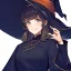 Placeholder: retro style, witch, witch hat, witch robe, expression smiling, portrait